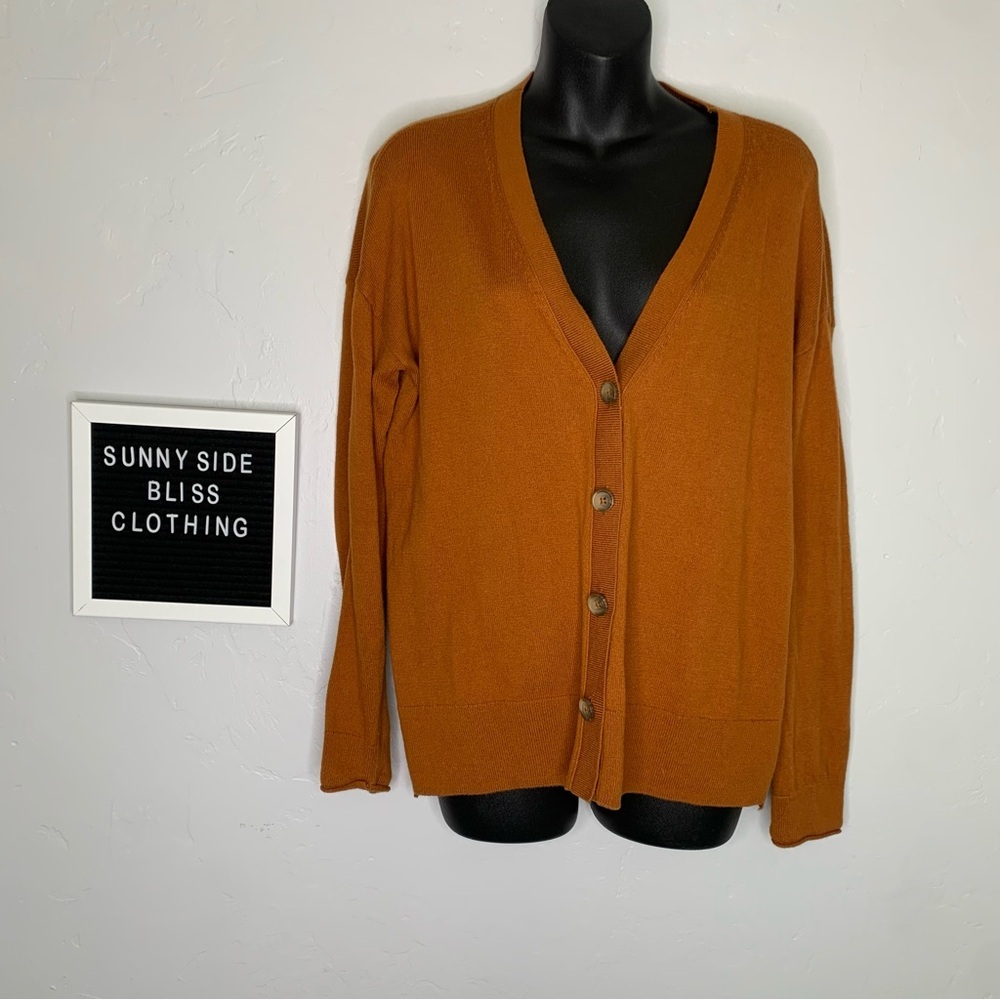 Lucky Brand Burnt Orange Oversized V-Neck Button Cardigan Sweater Small
